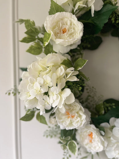 Faux White Elegant Country Floral Wreath