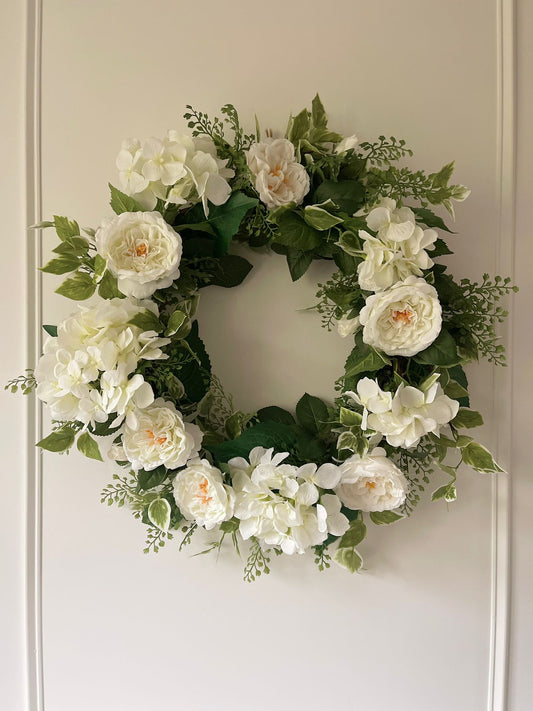 Faux White Elegant Country Floral Wreath
