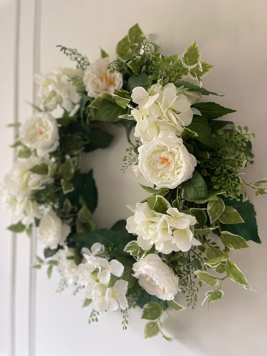 Faux White Elegant Country Floral Wreath